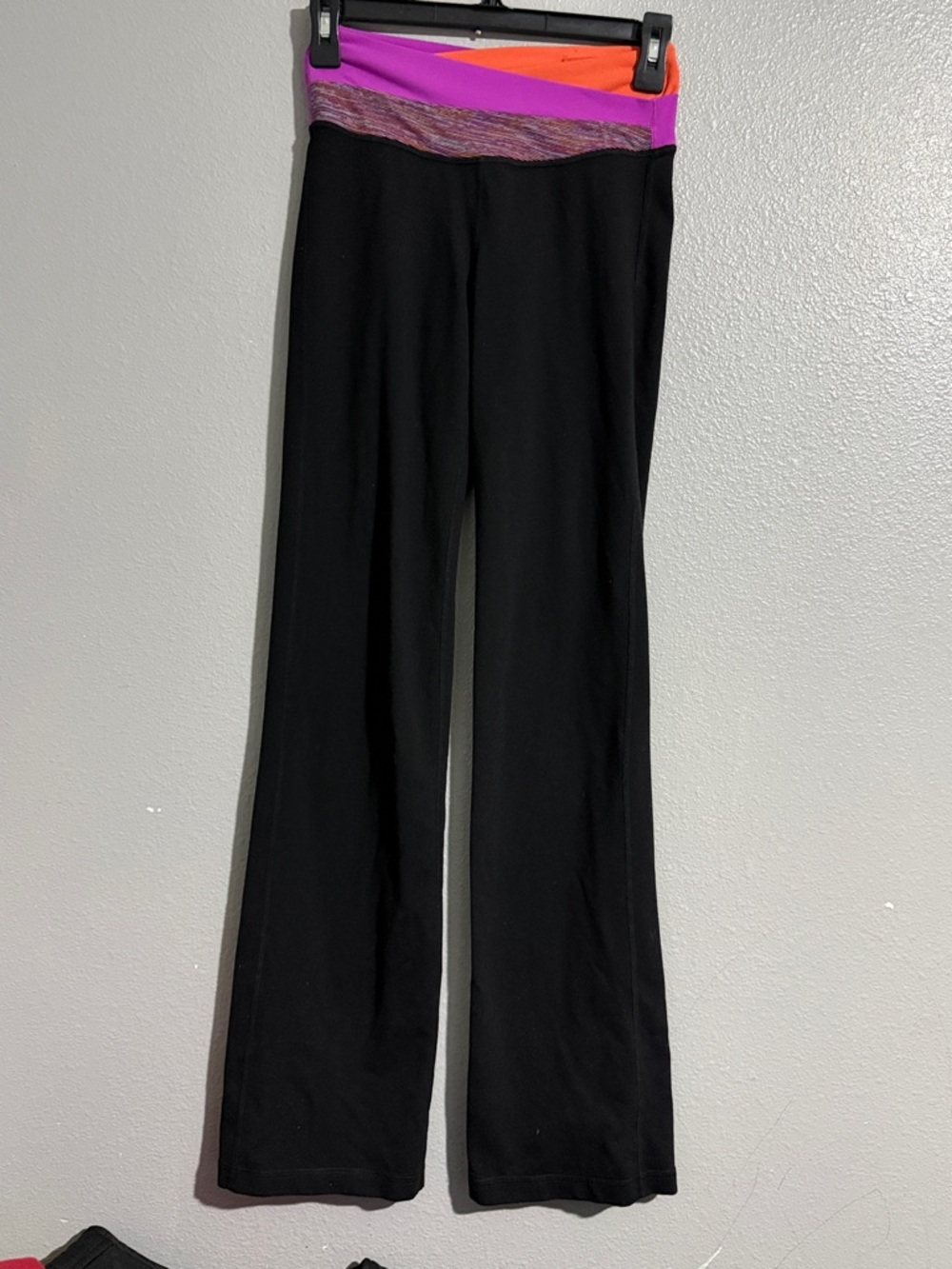 lululemon athletica Black Boot-Cut Pants with Pink & Orange Waistband